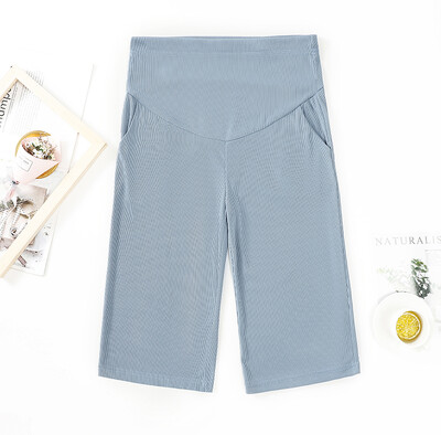 Καλοκαιρινό λεπτό παντελόνι εγκυμοσύνης μονόχρωμο μονόχρωμο πλατύ πόδι Ice μεταξωτό παντελόνι μόδας ψηλόμεσο παντελόνι εγκυμοσύνης Stretch Cropped