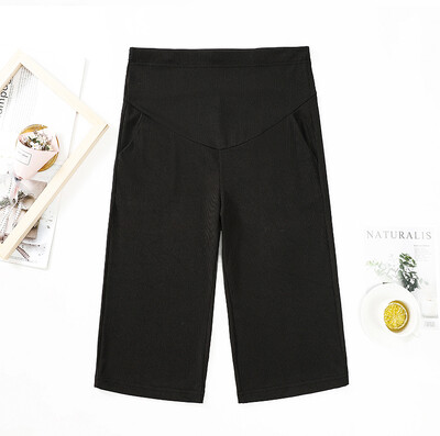 Καλοκαιρινό λεπτό παντελόνι εγκυμοσύνης μονόχρωμο μονόχρωμο πλατύ πόδι Ice μεταξωτό παντελόνι μόδας ψηλόμεσο παντελόνι εγκυμοσύνης Stretch Cropped