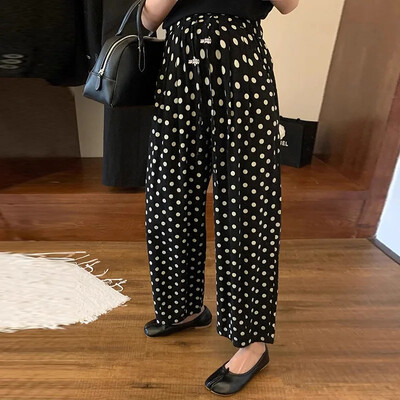 Καλοκαίρι 2024 Loose-fit παντελόνι καμπάνα από βαμβακερό λινό εμπριμέ Petite Milkmaid Παντελόνι Έγκυες γυναίκες Παντελόνι χωρίς κορδόνι