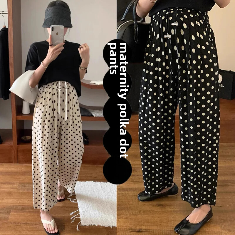 Καλοκαίρι 2024 Loose-fit παντελόνι καμπάνα από βαμβακερό λινό εμπριμέ Petite Milkmaid Παντελόνι Έγκυες γυναίκες Παντελόνι χωρίς κορδόνι