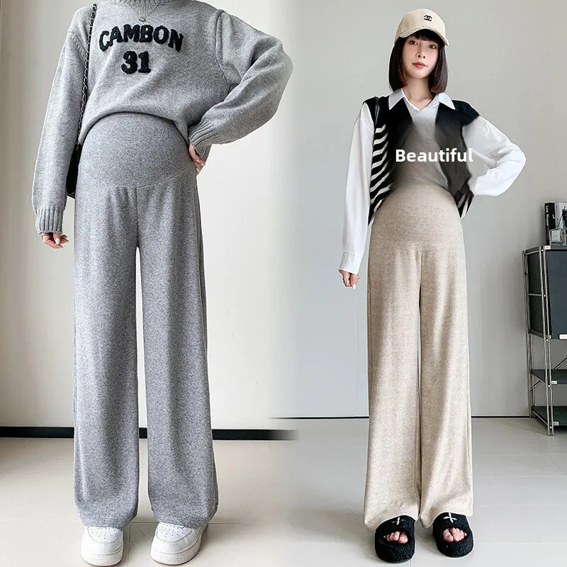 Πετσέτα μητρότητας με καμπάνα παντελόνι από κασμίρ Φθινόπωρο Χειμώνας Νέο στυλ Ψηλόμεση Αδυνάτισμα Εξωτερικά ρούχα με ίσιο πόδι Έγκυες γυναίκες