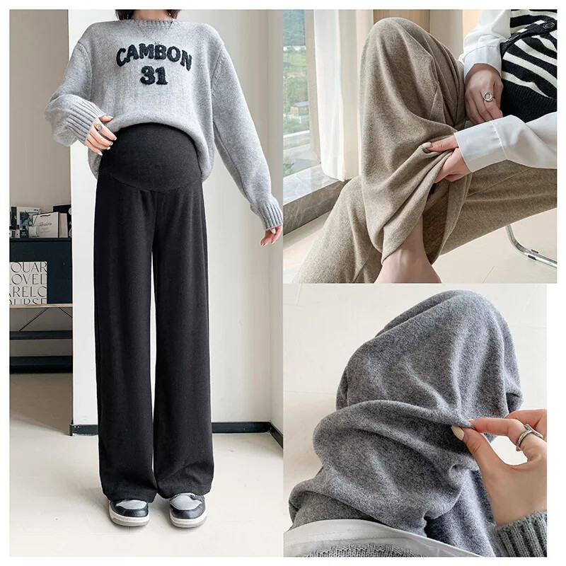 Πετσέτα μητρότητας με καμπάνα παντελόνι από κασμίρ Φθινόπωρο Χειμώνας Νέο στυλ Ψηλόμεση Αδυνάτισμα Εξωτερικά ρούχα με ίσιο πόδι Έγκυες γυναίκες
