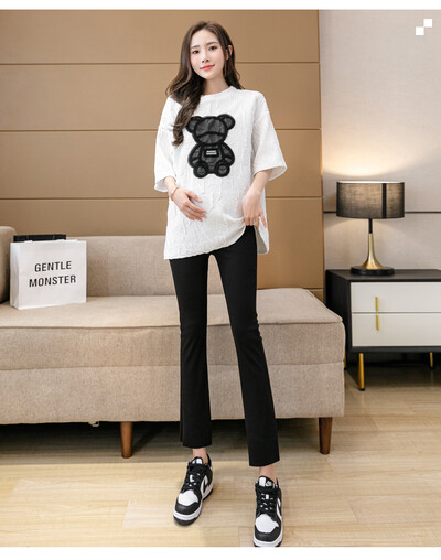 Proljetne trudničke hlače do gležnja Pamučna rastezljiva vanjska odjeća Ležerna trudnička čizma Tanke trudničke široke hlače