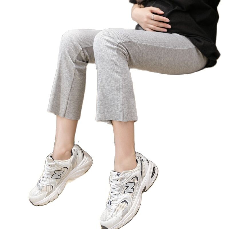 Proljetne trudničke hlače do gležnja Pamučna rastezljiva vanjska odjeća Ležerna trudnička čizma Tanke trudničke široke hlače