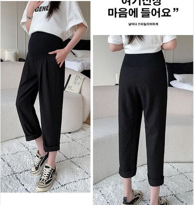 M-3XL Καλοκαιρινή έγκυος Γυναίκα Βαμβακερό λινό παντελόνι ψηλόμεσο μέχρι τον αστράγαλο Παντελόνι κοιλιάς εγκυμοσύνης Casual Cropped παντελόνι εγκυμοσύνης