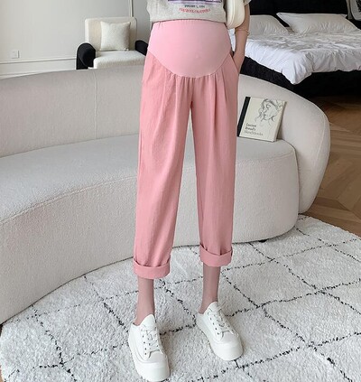 M-3XL Καλοκαιρινή έγκυος Γυναίκα Βαμβακερό λινό παντελόνι ψηλόμεσο μέχρι τον αστράγαλο Παντελόνι κοιλιάς εγκυμοσύνης Casual Cropped παντελόνι εγκυμοσύνης