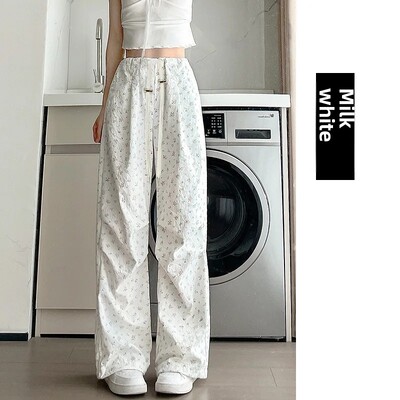 Ψηλόμεσο χαλαρό παντελόνι για έγκυες, καλοκαιρινές λεπτές λευκές φούτερ σε αμερικανικό στυλ