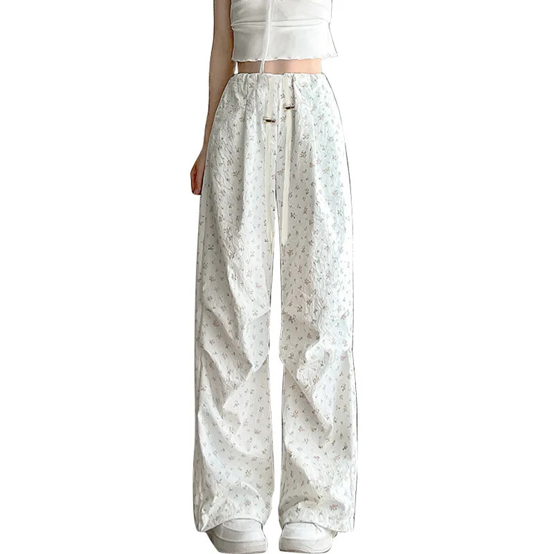 Ψηλόμεσο χαλαρό παντελόνι για έγκυες, καλοκαιρινές λεπτές λευκές φούτερ σε αμερικανικό στυλ