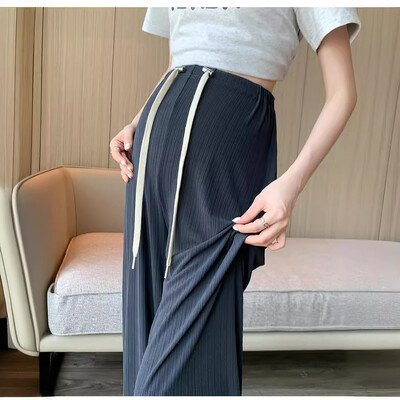 Vékony terhes női nadrág nyári viseletre, lelógó jeges selyem érzéssel. 2024-es új korai terhesség széles szárú nadrág nyárra