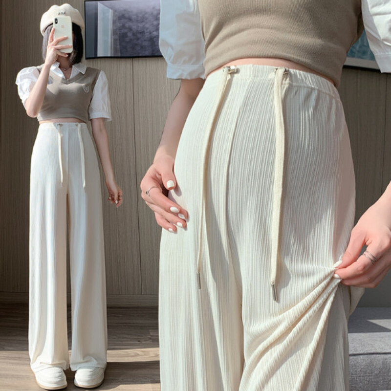 Vékony terhes női nadrág nyári viseletre, lelógó jeges selyem érzéssel. 2024-es új korai terhesség széles szárú nadrág nyárra