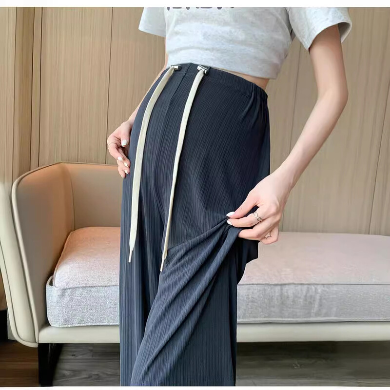 Vékony terhes női nadrág nyári viseletre, lelógó jeges selyem érzéssel. 2024-es új korai terhesség széles szárú nadrág nyárra