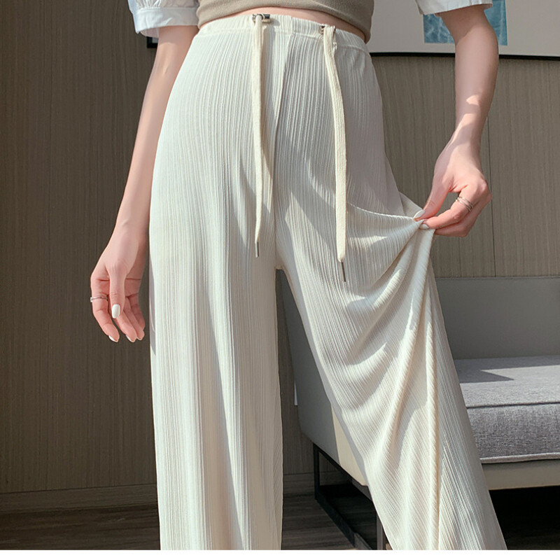 Vékony terhes női nadrág nyári viseletre, lelógó jeges selyem érzéssel. 2024-es új korai terhesség széles szárú nadrág nyárra