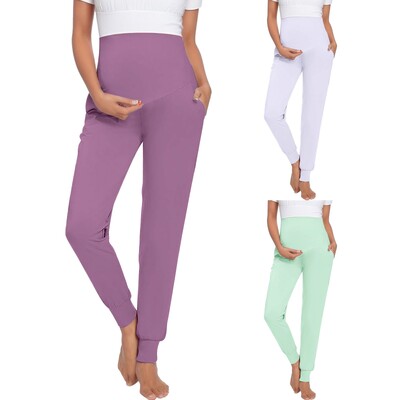 Pantaloni ocazionali de maternitate pentru femei, sarcină, elastici, confortabili, de culoare solidă, pantaloni de lounge pentru gravide, cu talie înaltă, cu buzunar