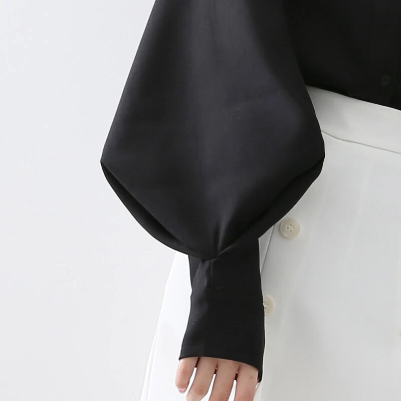 Sieviešu blūze ar lielām laternām, rudens rudens vienrindas apkakles krekli Biroja darba blūze Vienkrāsains vintage blūzes krekls