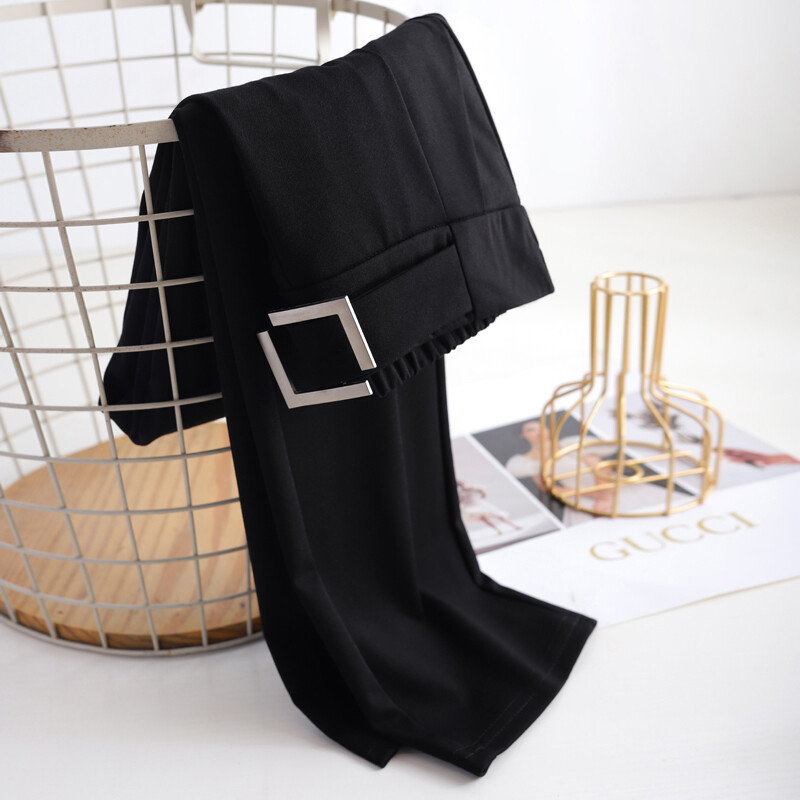 OUMENGKA Ženska modna uredska modna odjeća za proljeće i jesen Ravno odijelo Hlače Vintage crne ženske hlače visokog struka Mujer S-5XL