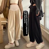 Hlače za trudnice Proljetno-jesenski stil Labavi kroj širokih nogavica Gornja odjeća od pamučnog lana Ležerne sitne hlače s devet točaka za trudnice