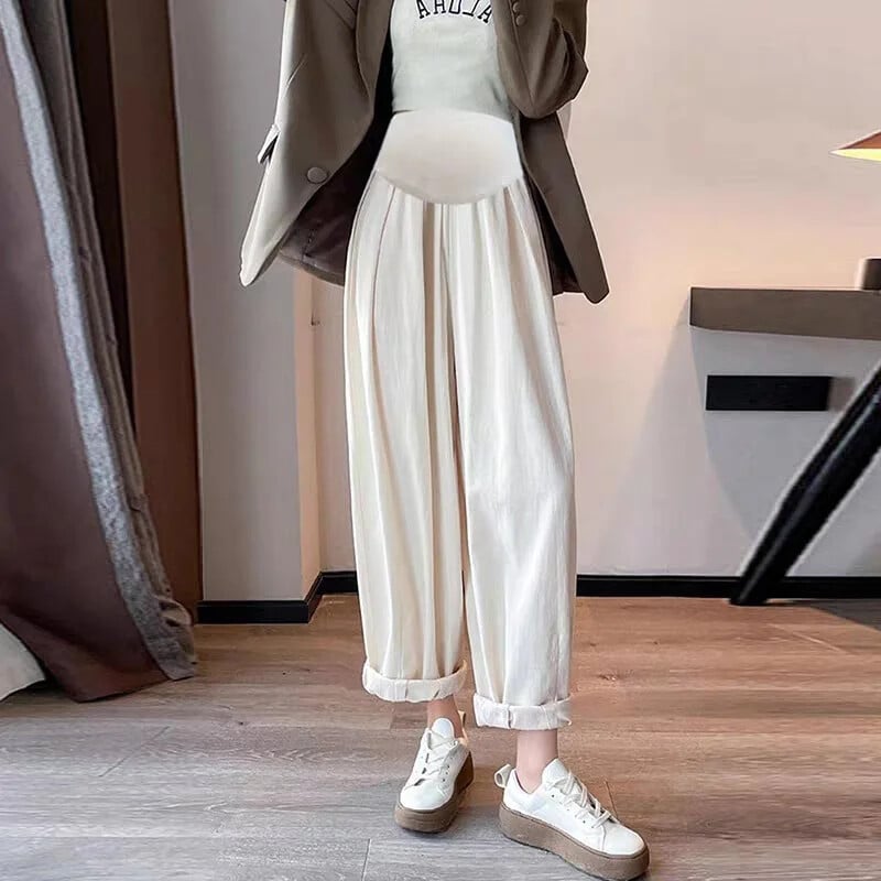 Hlače za trudnice Proljetno-jesenski stil Labavi kroj širokih nogavica Gornja odjeća od pamučnog lana Ležerne sitne hlače s devet točaka za trudnice