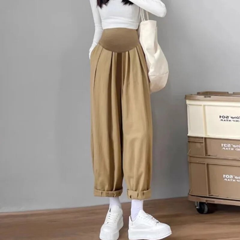 Hlače za trudnice Proljetno-jesenski stil Labavi kroj širokih nogavica Gornja odjeća od pamučnog lana Ležerne sitne hlače s devet točaka za trudnice