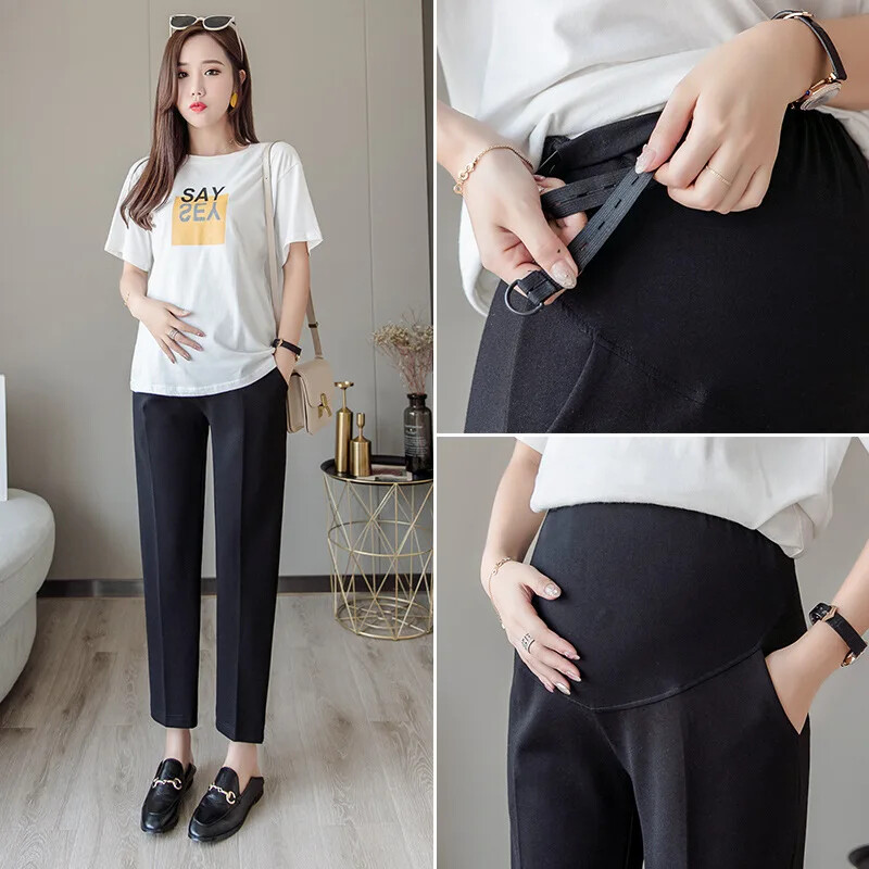 2024. Trbušne hlače za trudnice ljetne crne Modne elegantne trudničke svečane hlače do gležnja radna odjeća za trudnice s