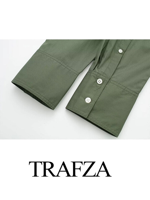 TRAFZA 2024, primăvară, cămașă de birou din popelin pentru femei, șic, cu decolteu în V, cu un singur piept, elegantă, cămașă casual în dungi, îmbrăcăminte de stradă