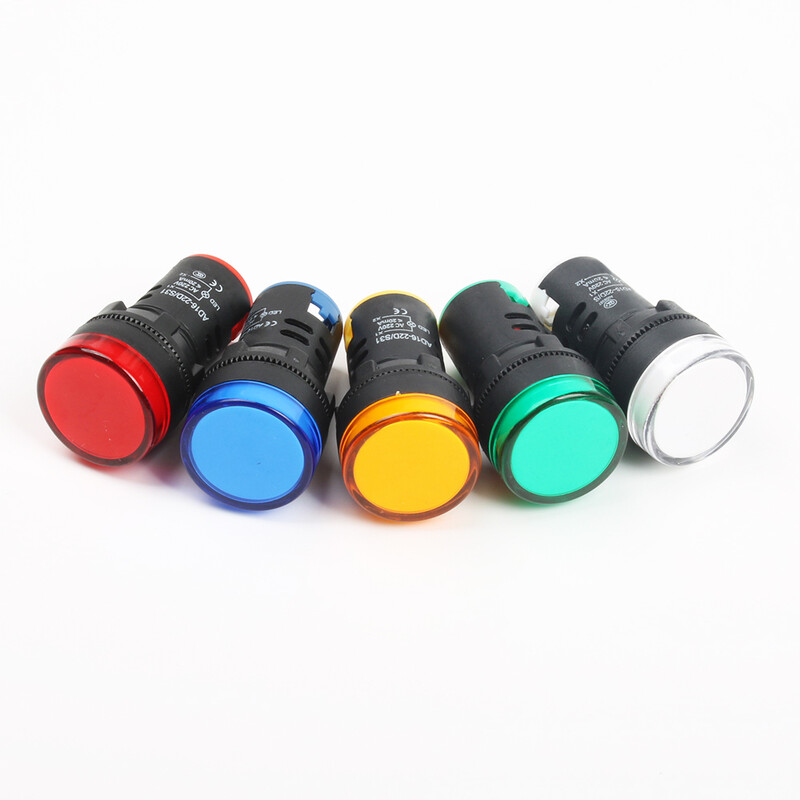 10 vnt./stal. Atsparus vandeniui AD16-22DS 22mm 12V24V220V Raudona Mėlyna Žalia Balta Geltona skydelio tvirtinimo signalinė maitinimo LED indikatoriaus lemputė 