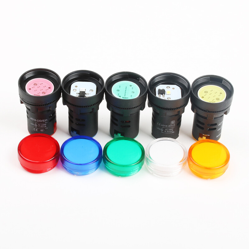 10 vnt./stal. Atsparus vandeniui AD16-22DS 22mm 12V24V220V Raudona Mėlyna Žalia Balta Geltona skydelio tvirtinimo signalinė maitinimo LED indikatoriaus lemputė 