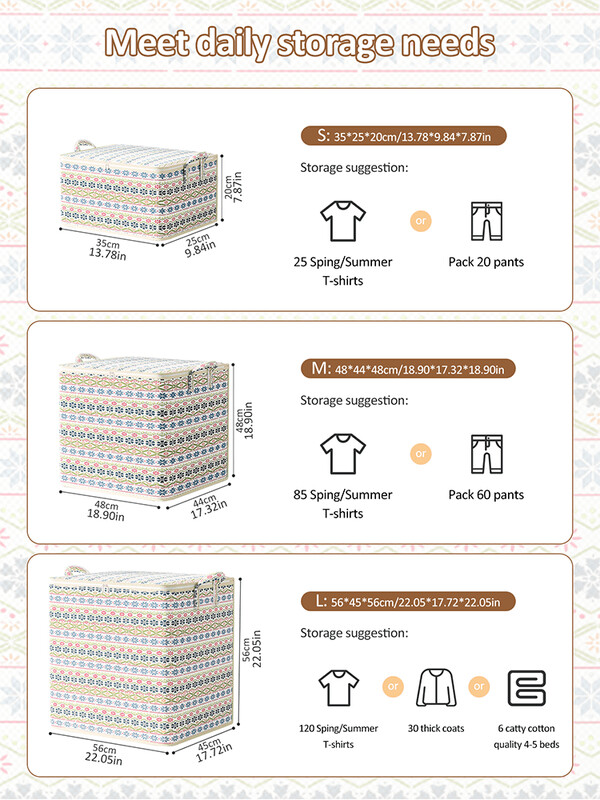 1PC torba za pohranu u boemskom stilu s patentnim zatvaračem, torba za pohranu velikog kapaciteta, otporna na prašinu, prikladna za kućnu pohranu, klasificirana pohrana