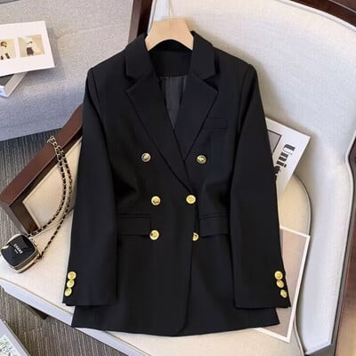 Blazer subțire Office Lady pentru femei, paltoane cu mânecă lungă, jachete negre, îmbrăcăminte exterioară casual, toamnă, modă de iarnă, 2023