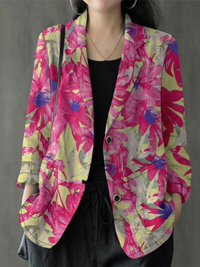 ZANZEA női, hajtóka nyakú, hosszú ujjú blézer őszi vintage alkalmi tömör pamut blézer Elegáns kardigán vékony kabátok munkaruhák