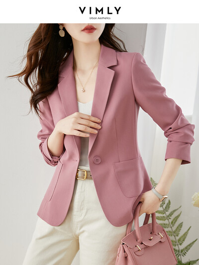 Ανοιξιάτικο σακάκι Vimly 2023 για γυναίκες Κομψό κομψό κορεάτικο σακάκι κοντό ανοιχτό μπροστινό μακρυμάνικο γραφείο εργασίας V7876