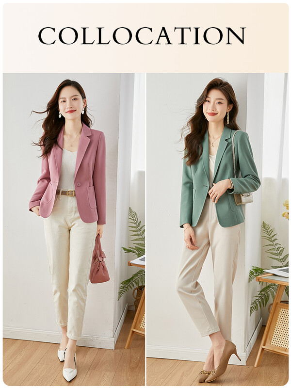 Ανοιξιάτικο σακάκι Vimly 2023 για γυναίκες Κομψό κομψό κορεάτικο σακάκι κοντό ανοιχτό μπροστινό μακρυμάνικο γραφείο εργασίας V7876