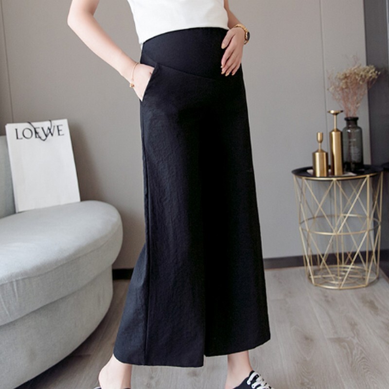 Καλοκαιρινό λεπτό παντελόνι εγκυμοσύνης με φαρδύ πόδι με εννέα πόδια Νέα μόδα Casual Straight Plus μέγεθος μονόχρωμο παντελόνι ανύψωσης στομάχου έγκυος