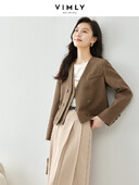 VIMLY Elegantni skraćeni sako s V-izrezom za žene, proljeće 2024., kratke jakne s dvostrukim kopčanjem, ravnog kroja, gornja odjeća dugih rukava M3275