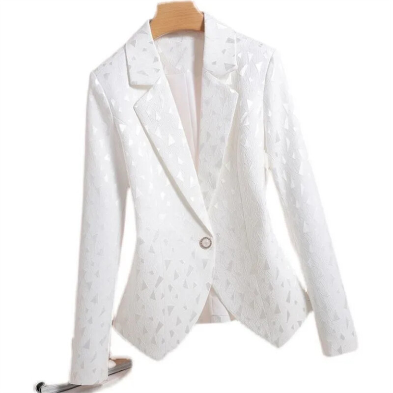 Costum subțire Blazer femei Blazer jacquard Diamond Outwear primăvară toamnă femei paltoane jachetă haine albe sacouri simple de birou pentru dama