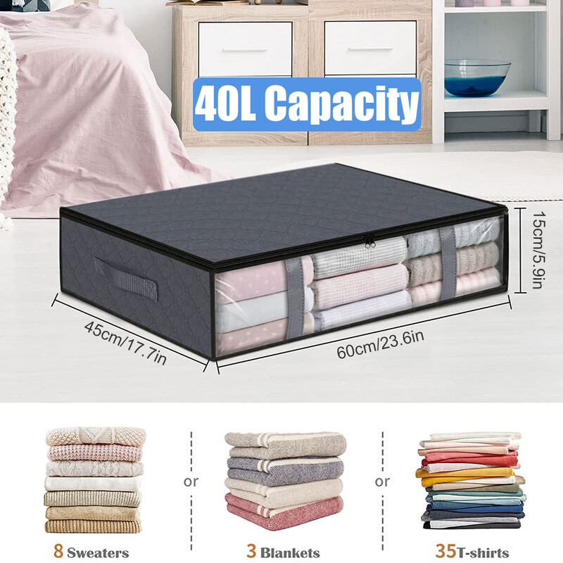 2Gb. Zem gultas glabāšanas somas 40L salokāms skapis Drēbes Segas Spilvens Drēbes Sega Neausta gultas glabāšana Putekļu necaurlaidīgs organizators
