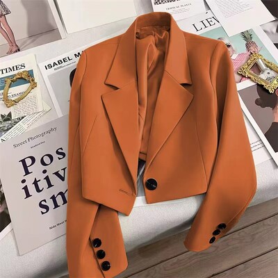 Κορεατικά Cropped Blazers Γυναικεία φθινοπωρινά μονόχρωμα Απλό μονόκουμπι Πανωφόρια Εφηβικά Μπουφάν με μακρυμάνικο γραφείο Γυναικείο κοστούμι