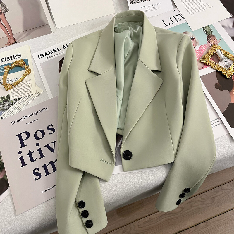 Κορεατικά Cropped Blazers Γυναικεία φθινοπωρινά μονόχρωμα Απλό μονόκουμπι Πανωφόρια Εφηβικά Μπουφάν με μακρυμάνικο γραφείο Γυναικείο κοστούμι
