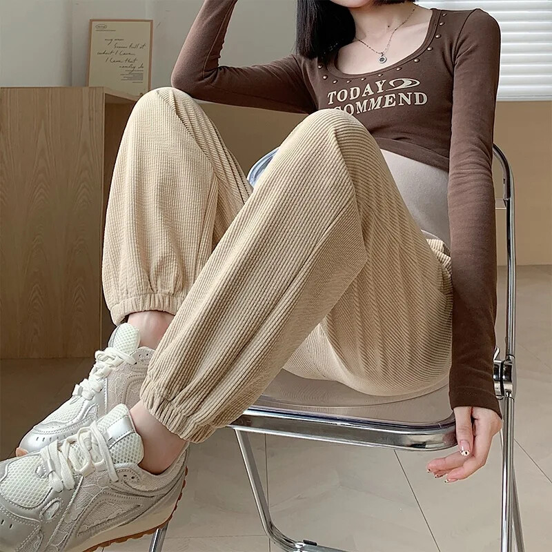 Kismama nadrág Őszi téli felsőruházat Harlem nadrág alkalmi kordbársony buborékos nadrág kényelmes bő szabású kismama viselet