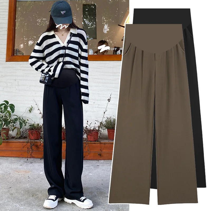 Nove, jesen 2023., drapirane i mršave, opuštene trudničke hlače na zvonac, trendi trudničke drag hlače