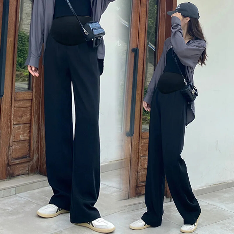 Nove, jesen 2023., drapirane i mršave, opuštene trudničke hlače na zvonac, trendi trudničke drag hlače