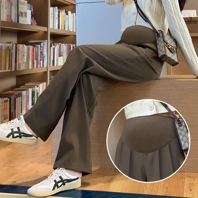 Nove, jesen 2023., drapirane i mršave, opuštene trudničke hlače na zvonac, trendi trudničke drag hlače