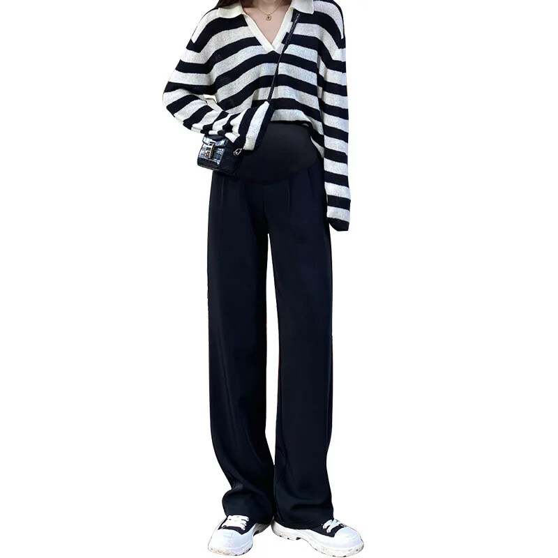 Nove, jesen 2023., drapirane i mršave, opuštene trudničke hlače na zvonac, trendi trudničke drag hlače