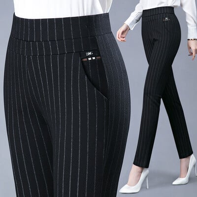 Primăvară toamnă Elegantă talie înaltă Casual Stretch subțire Pantaloni de femei de vârstă mijlocie Moda pentru dama Toate se potrivesc Pantaloni creion negri gri