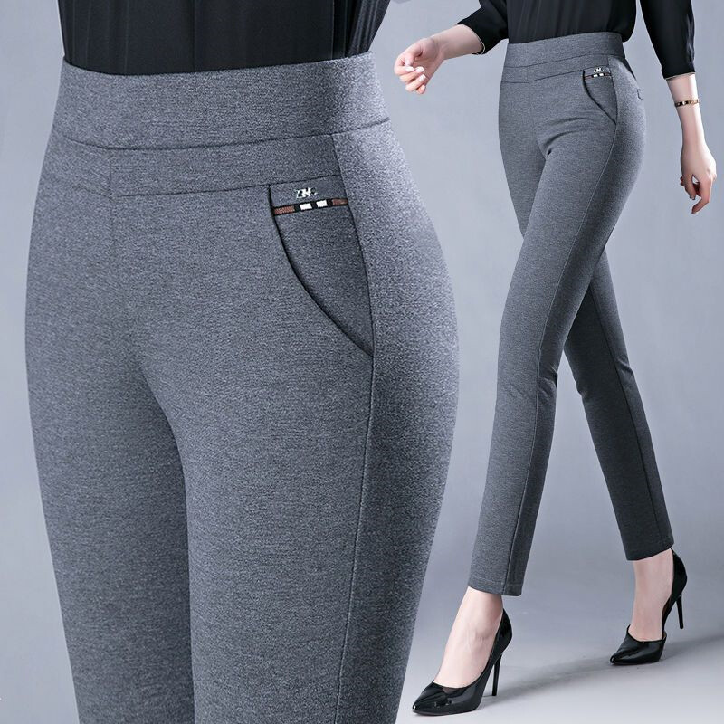 Primăvară toamnă Elegantă talie înaltă Casual Stretch subțire Pantaloni de femei de vârstă mijlocie Moda pentru dama Toate se potrivesc Pantaloni creion negri gri
