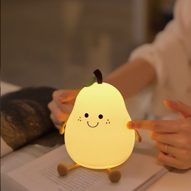 LED Pear Fruit Silikonska noćna svjetiljka 7 boja zatamnjivanje Touch USB punjiva crtana noćna lampa Dekoracija spavaće sobe Slatki dječji dar