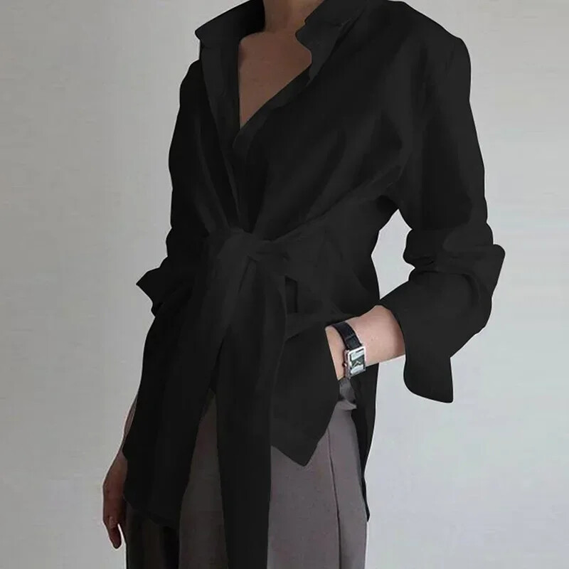 Cămașă Femei cu mânecă lungă cu nasturi Bluze albe libere Office Lady Topuri elegante din bumbac