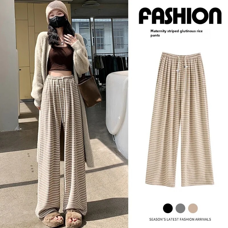 Trudničke proljeće jesen Nove široke zvonaste hlače širokih krojeva Hlače na pruge od kašmira koje se lako nose nakon poroda.