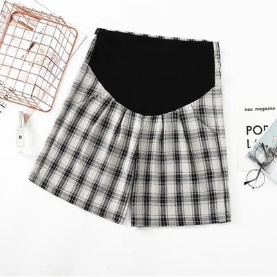 Pantaloni scurți de maternitate Ocazional largi în carouri Îmbrăcăminte exterioară de cinci minute Moda de vară Pantaloni scurți cu talie mijlocie pentru femei însărcinate