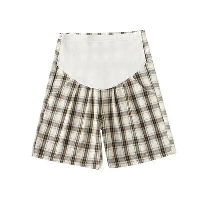 Pantaloni scurți de maternitate Ocazional largi în carouri Îmbrăcăminte exterioară de cinci minute Moda de vară Pantaloni scurți cu talie mijlocie pentru femei însărcinate