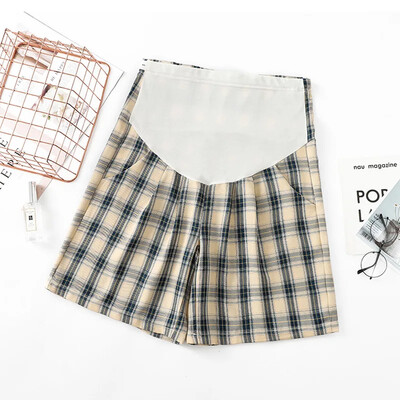Pantaloni scurți de maternitate Ocazional largi în carouri Îmbrăcăminte exterioară de cinci minute Moda de vară Pantaloni scurți cu talie mijlocie pentru femei însărcinate
